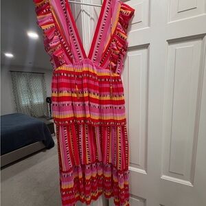 Farm Rio Vibrant Pink & Red Tiered Ruffle Maxi Dress